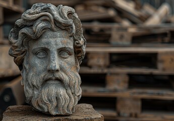 Weathered stone bust with intricate details