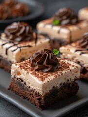 Canvas Print - Decadent chocolate dessert squares with creamy topping
