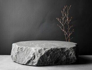 Poster - Minimalist still life with natural stone and twig