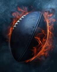 Poster - Flaming american football in dark smoke