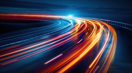 Speed ​​​​light effect path, fast moving neon technology background, motion effect, bright neon curve, speed ​​light on the highway