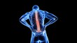 © PT - Back pain light image, 3d illustration, transparent image showing the spine, showing pain symptoms.