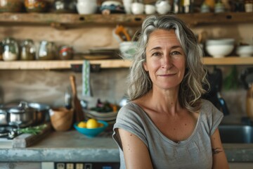 Portrait of a middle aged Caucasian woman in zero waste kitchen