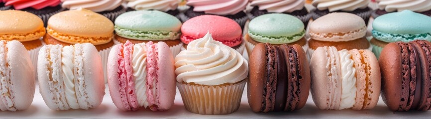 Canvas Print - Assortment of colorful macarons and cupcakes