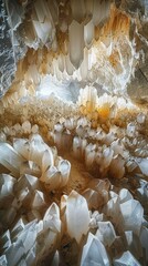 Wall Mural - A stunning image of a cave filled with glittering crystals. AI.