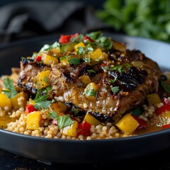 Grilled Meat with Couscous and Peppers