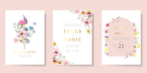 Wall Mural - elegant wedding invitation card background vector. minimal hand painted watercolor botanical flowers