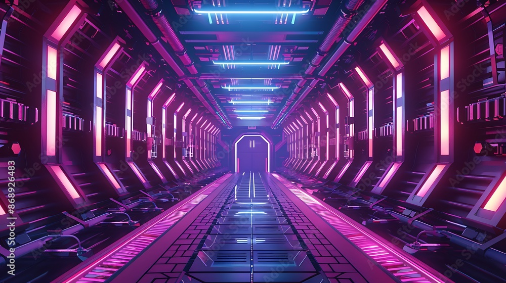Retro Futuristic Backdrop Sci Fi Corridor Background With Neon Accents