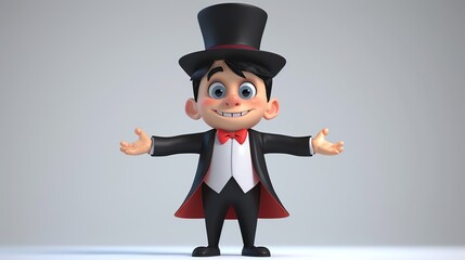 Poster - A cartoon magician with a top hat and a bow tie smiles and gestures with his hands.