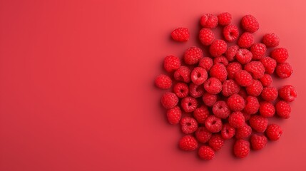 Wall Mural - Fresh red raspberries on red background.