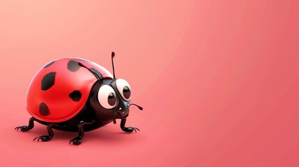 Sticker - A cartoon ladybug is walking on a pink background.