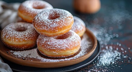 Wall Mural - Freshly Baked Doughnuts Being Dusted With Powdered Sugar