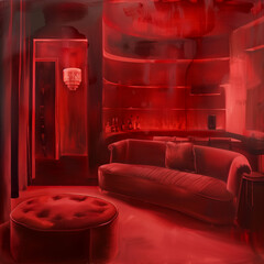 Poster - interior of a modern Mysterious house space with Pure red design