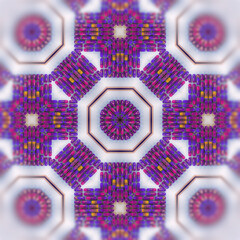 Wall Mural - Kaleidoscopic pattern of purple, yellow and pink cylindrical figures. 3d rendering digital illustration