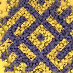 Aufkleber - 3d rendering digital illustration of a large intricate geometric pattern made up of many small cubes