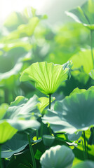 Poster - Closeup of lotus leaves in the summer sun