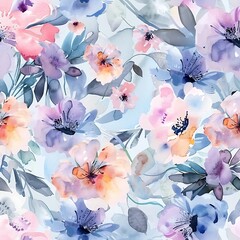 Wall Mural - Sweet flower watercolor seamless pattern.soft pastel colors water color seamless pattern for beauty products or other. Generative Ai