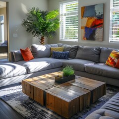 Wall Mural - Bright, Clean Living Room with Natural Lighting and Modern Decor