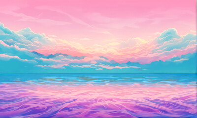 sunset sea and sky background anime style