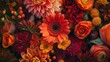 © ate - Red pink magenta orange Autumn Colorful fall bouquet. Beautiful flower composition with autumn orange and red flowers. Flower shop and florist design concept. close up, floral background