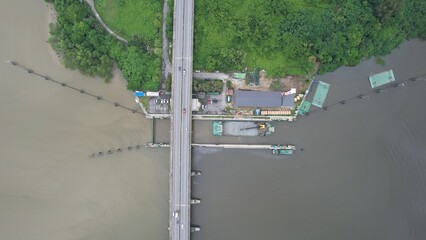 Kuching, Malaysia - July 1 2024: The Isthmus with the Twin Towers, Barrage and Borneo Convention Centre Kuching