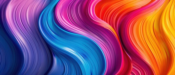 Wall Mural - 3D acrylic wave brushstroke, vibrant color splash background with fluid rainbow texture,