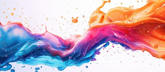Wall Mural - A dynamic abstract image featuring vibrant splashes of paint in motion, showcasing a blend of bright colors and fluid shapes on a white background.