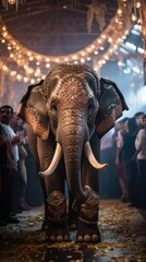 Wall Mural - an elephant with a decorated head and tusks on it