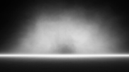 Wall Mural - realistic dark black and white stage with smoke effect and textured empty floor loop animation.