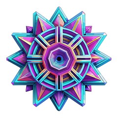 Sticker - neon, bright, minimalist, psychedelic, Intricate, 3D sculpture radiates with neon hues on minimalist white background, reflecting the latest in modern design technology
