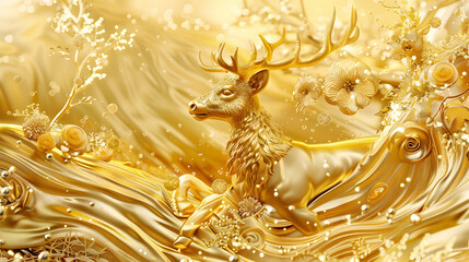 Wall Mural - 3d animal Wallpaper Background golden art for digital printing wallpaper, mural, custom design wallpaper.