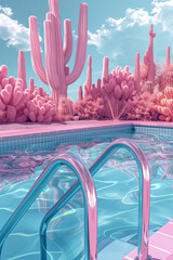 Wall Mural - Pink pool and blue water in the desert