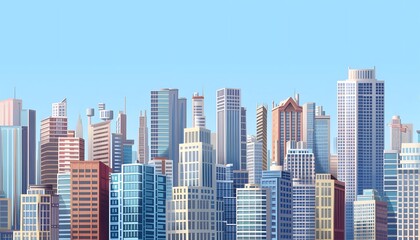  Modern Cityscape with Tall Buildings and Blue Sky