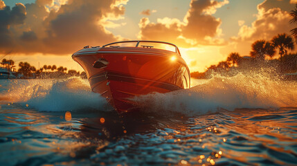 Wall Mural - Close-up of yacht sailing on the sea at sunset