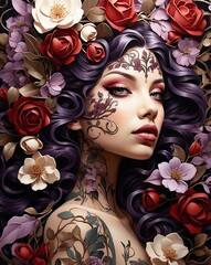 Wall Mural -  flower girl tattoo illustration 