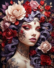 Poster -  flower girl tattoo illustration 