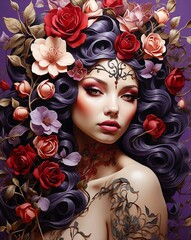 Canvas Print -  flower girl tattoo illustration 