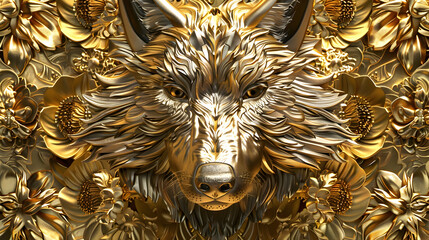 Sticker - 3d wolf Wallpaper Background golden art for digital printing wallpaper, mural, custom design wallpaper.