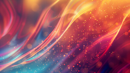 Wall Mural - abstract background with colorful wavy lines and sparkling particles.