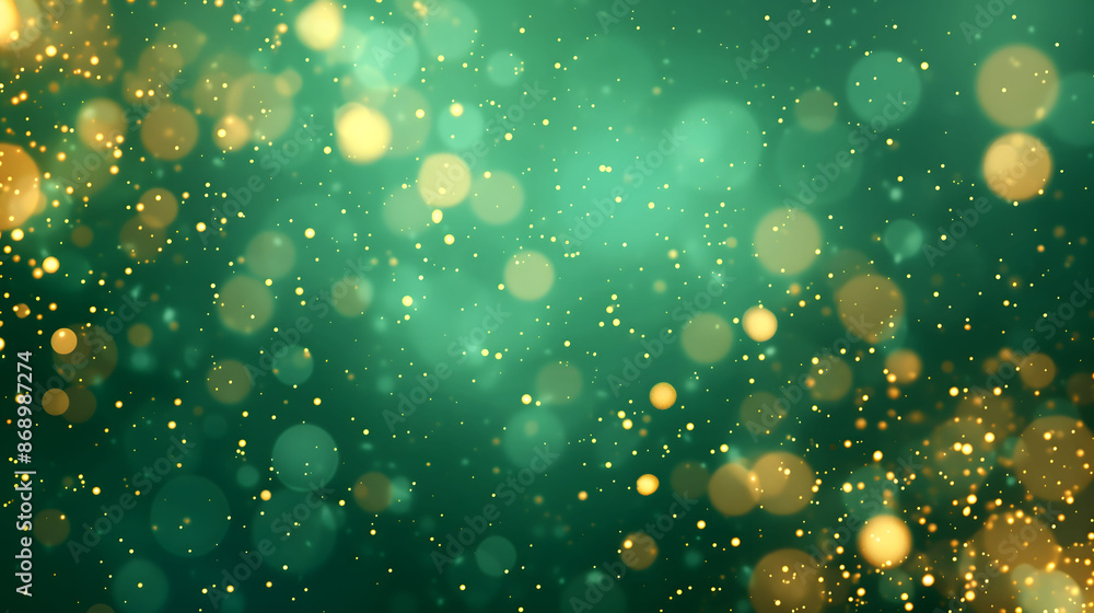 Abstract green background with golden bokeh lights and sparkles Stock ...