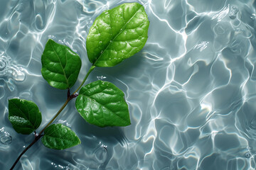 Wall Mural - Green leaf on transparent and clean water