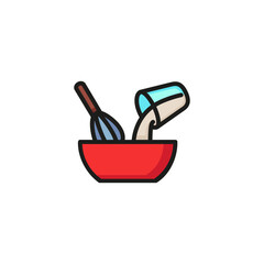 Poster - Mixing ingredients line icon. Pouring, whipping, whisk. Kitchen utensils concept. Vector illustration can be used for topics like bakery, making cake, recipe