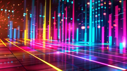 Wall Mural - A vibrant 3D music-themed background with colorful equalizer bars pulsating to the rhythm.