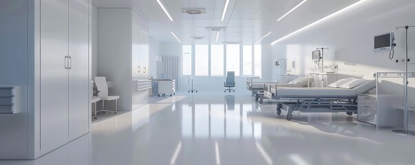 Wall Mural - Modern empty hospital room with medical equipment and beds