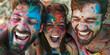 © DigitalDreamLab - Realistic Photoshoot close-up of friends having a fun paint fight, covered in colors and smiles, high-resolution, high-definition (HD), ultra high-definition (UHD), professional-grade