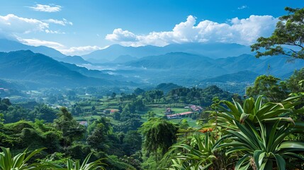 Canvas Print - Natural Background: Beautiful Mountain View with Blue Sky