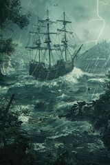 Canvas Print - Ship in Stormy Ocean