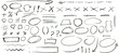 © A_Y_N - Black underline pencil hand drawn various ellipses, punctuation marks, direction pointers, arrows, stars, question mark and exclamation point. Vector grunge black strike through and underline element.