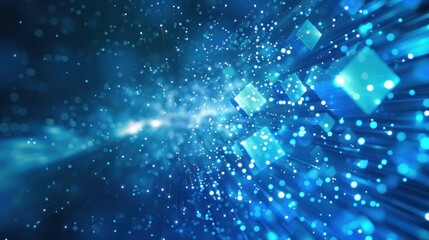 Wall Mural - abstract blue background digital technology with glowing squares