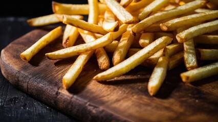 Wall Mural - Aesthetic Arrangement of Delicious French Fries on a Wooden Board